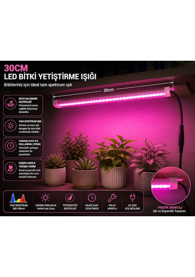30 Cm Full Spektrum Led Bitki Yetiştirme Lambası - Fotosentez Destekleyici Pembe Işık