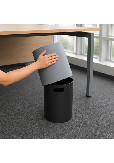 Kapaksız Çöp Kovası 12 Litre, Modern Ofis Mutfak Banyo Ve Oda İçin Pratik Tasarımlı Plastik Atık Kutusu, Yuvarlak Dekoratif Çöp Kutusu Siyah