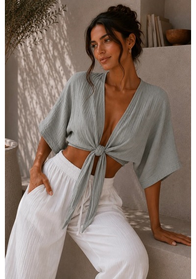 Bbbutikbasic Kadın Müslin Bağlamalı Bolero Bluz Oversize Salaş Yazlık Kimono Hırka My3535 Haki Bbbutikbasic Kadın Müslin Bağlamalı Bolero Bluz Oversize Salaş Yazlık Kimono Hırka My3535 Haki