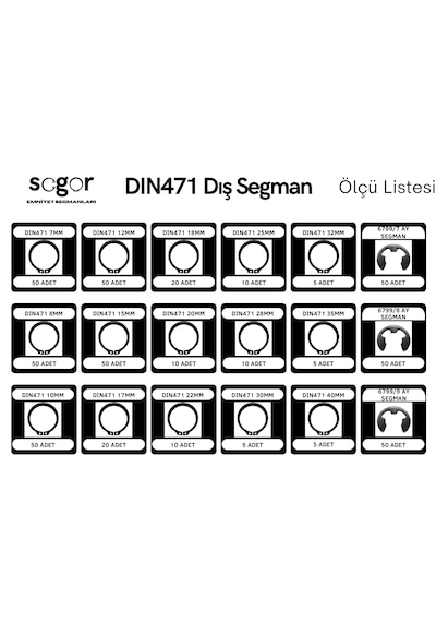 Segor Emniyet Segman Seti Dın 471 Dış Segman Seti 490 Adet 0.2 MM