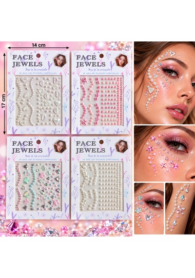 4 Adet Birden Karma Yapışkanlı Yüz Taşı Face Gems Taşlı Yüz Ve Vücut Süsü