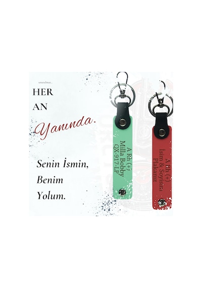 Motor Severlere Hediye İsim Plaka Ve 0 Rh - Kan Grubu Yazılı X2 Anahtarlık Deri, Nar Çiçeği-syh