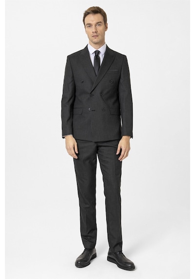 Süvari Siyah Slim Fit Düz Kruvaze Yaka 6 Drop Klasik Takım Elbise