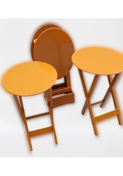 Çanta Zigon Sehpa Oval Dörtlü Model Ahşap Mdf Hardal Renk Uyumu El Yapımı