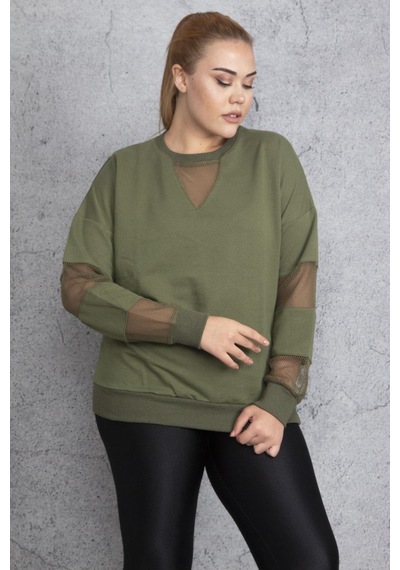 Şans Kadın Haki Filedetaylı Sweatshirt 65n18844-siyah Siyah