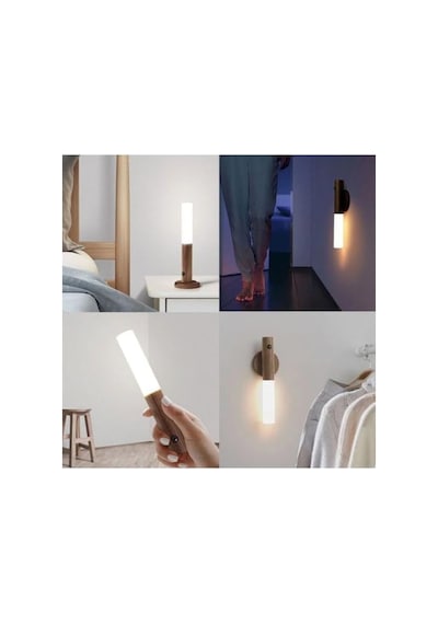 1 Adet Şarjlı Led Ahşap Renk - Duvar Lambası - Hareket Sensörlü - Günışığı - Kablosuz - Lüks Aplik Açık