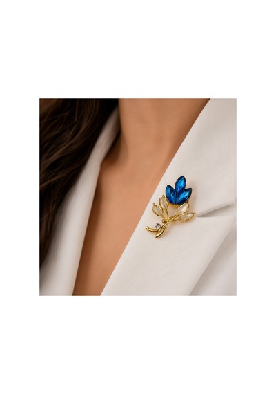 Brooch Mavi Lale Figürlü Zarif Yaka İğnesi & Aksesuar Koleksiyonu Beyaz