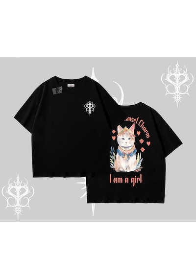 Tarzsokak Cute Princess Kedi Tasarımlı Arka Baskılı Oversize Tshirt Siyah Tarzsokak Cute Princess Kedi Tasarımlı Arka Baskılı Oversize Tshirt Siyah