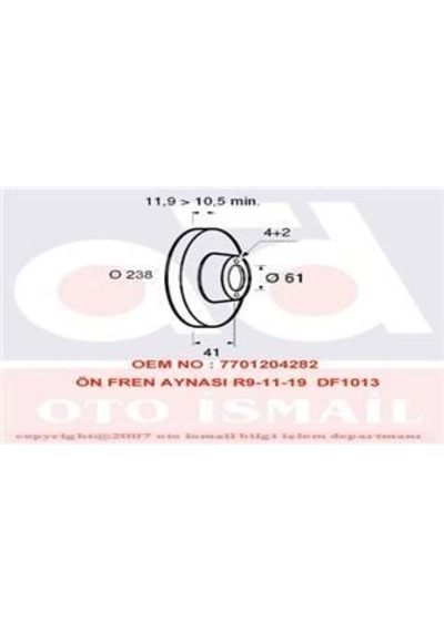 VALEO 186230 FREN DİSKİ ÖN R9 R11 R19 DÜZ 237,75mm
