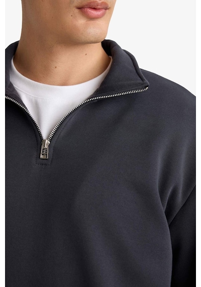 DeFacto Comfort Regular Fit Rahat Kalıp Fermuarlı Dik Yaka Basic Düz Sweatshirt X7405AZ25SPAR214