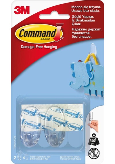 Command 17092 Küçük Şeffaf Askı 5 Adet Çok Renkli