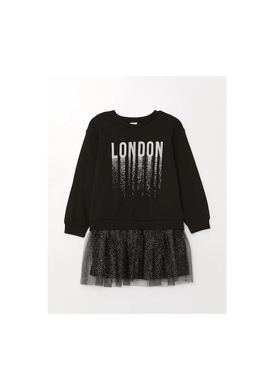 LC Waikiki Lcw Kids Bisiklet Yaka Kız Çocuk Elbise New Black