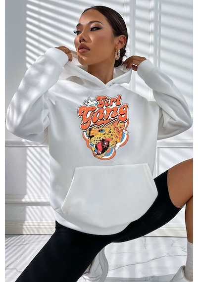 Uyguntarz Kadın Gril Gang Baskılı Sweatshirt beyaz