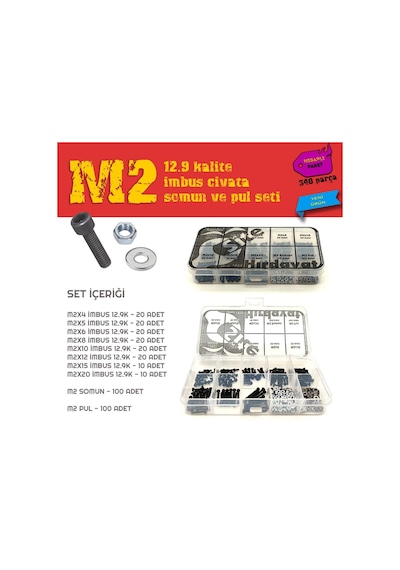 M2 Imbus 12.9 Civata Somun ve Pul Seti - 340 Parça