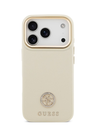 Apple Uyumlu iPhone 17 Pro Kılıf Guess Lisanslı M-safe Özellikli Grained Yazı Ve Taşlı 4g Logolu Kapak Bej Bej