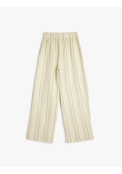 Koton Bol Paça Pantolon Beli Lastikli Cepli Pamuklu Yeşil Çizgili 4skg40173aw Yeşil