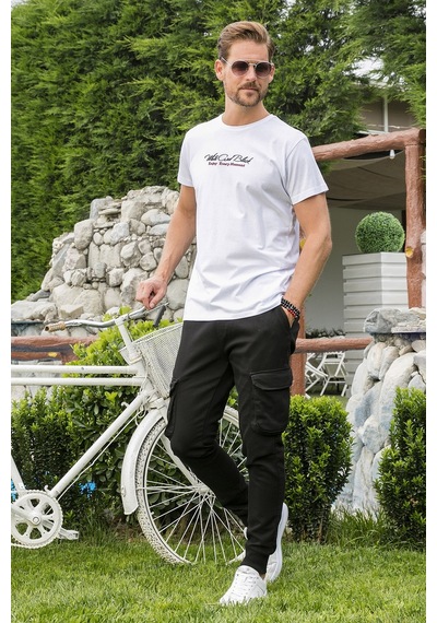 Buratti Pamuklu Slim Fit Bisiklet Yaka Yazılı Erkek T Shirt 541Enjoy Beyaz