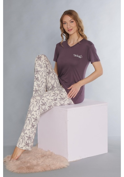 Kısa Kol Viskon Pijama Takımı Flz 88-116 Mor