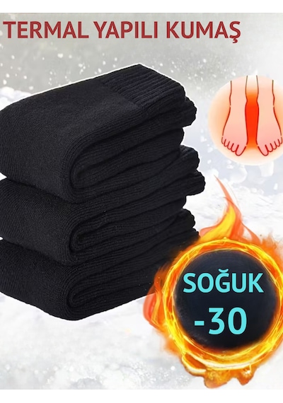 De Bijoura Erkek Soğuklara Karşı Termal Lastikli Havlu Kışlık Çorap Siyah