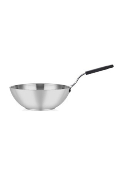 Çelik Wok Tava 26cm - Silikonlu Sap Gri