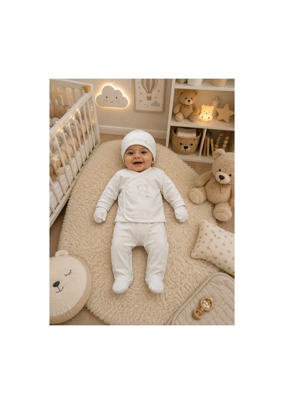 Caramell Cute Bear Ayıcıklı Ekru, Bej, Gri, Mavi Renk Çeşitli Erkek 5li Hastane Çıkışı 1454 Gri Gri