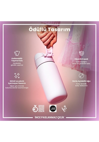 Ion8 - Paslanmaz Çelik Çocuk Suluk - Leylak - 400 Ml - Sızdırmaz Mor