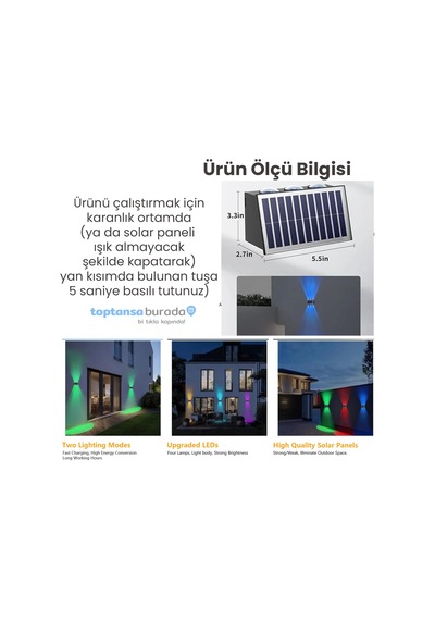 Technosmart 1adet Güneş Enerjili Çift Taraflı 6 Ledli Aplik Rgb Işık Duvar Lambası Bahçe Aydınlatma Diğer