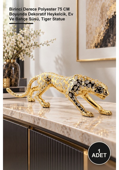 1 Adet Kaplan Figürü Birinci Derece Polyester 75 Cm Boyunda Dekoratif Heykelcik, Ev Ve Bahçe Süsü, Tiger Statue