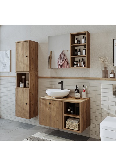 Lavabolu Mdf 75 Cm Lotus Çekmeceli Banyo Dolabı + Aynalı Dlp Atl Atlantik Çam