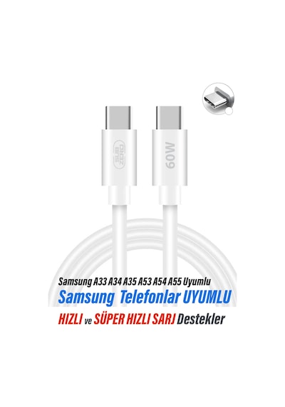 Type-c Hızlı Şarj Kablosu Samsung A33 A34 A35 A53 A54 A55 Uyumlu Şarj Kablosu 60w