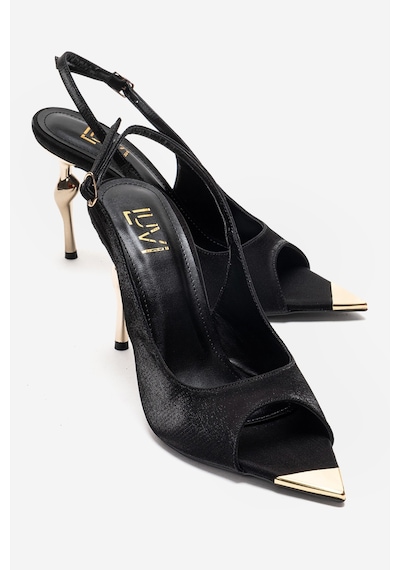Luvishoes Amore Siyah Saten Metal Detaylı Kadın Topuklu Ayakkabı