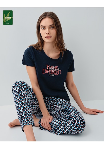 Pierre Cardin 9157 Modal Pamuk Cepli Kısa Kol Kadın Pijama Takımı Lacivert