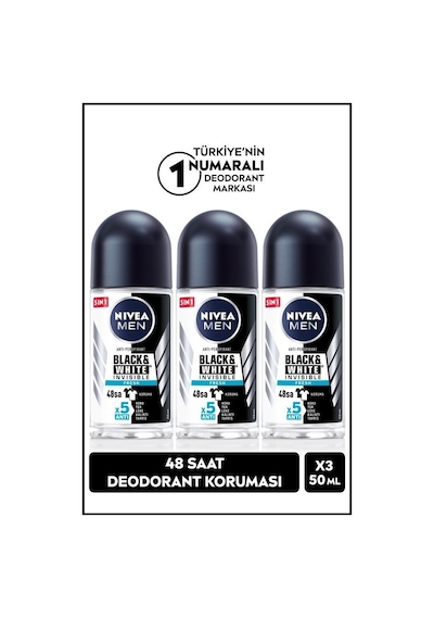 Nivea Men 5 in 1 Invisible Black & White Fresh Erkek Roll-On Deodorant 3 x 50 ML