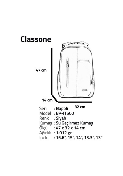 Classone Bp-ıt500 Napoli Serisi Sırt Çantası, 15.6" Çok Renkli