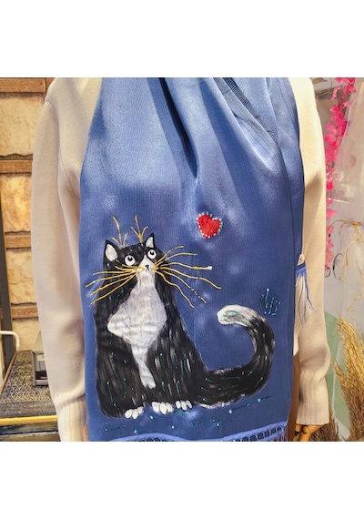 Shules Collection Mavi Şal Da Plotonik Kedi
