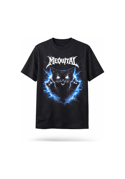 Dark Line Meowtal %100 Pamuk Unisex Siyah Oversize T-shirt Siyah