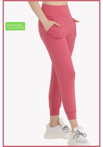 Kadın Curve Eşofman Alt Gül Kurusu Jogger Dalgıç Kumaş Yüksek Bel Çift Cepli Joggers 1061 GÜL KURUSU
