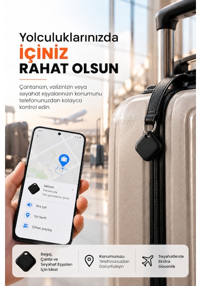 Kensa Airtag Apple iOS Uyumlu & Android Uyumlu Akıllı Takip Cihazı Sesli Bulma Özellikli Siyah