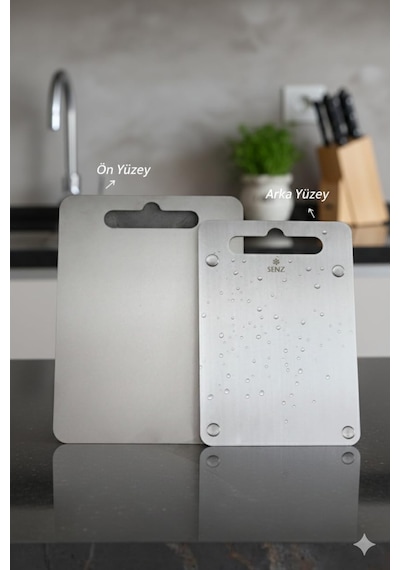 Paslanmaz Çelik Doğrama Tahtası Büyük Boy Ve Küçük Boy 2'li Set 20x30 Ve 25x33 Cm Çok Renkli