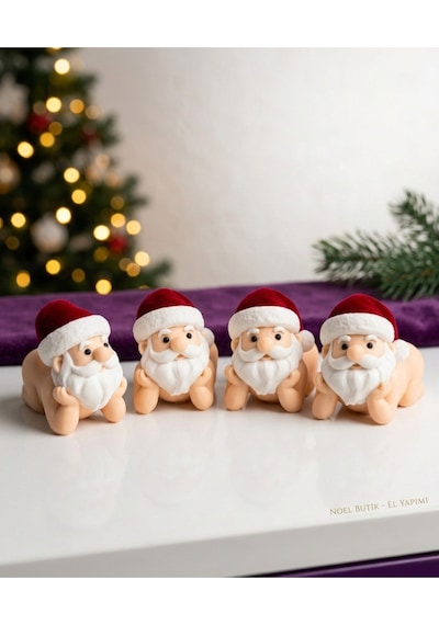 Yılbaşının En Komik Hali: 4'lü Poz Veren Bebek Noel Baba Figür Seti - 3d Tasarım Dekoratif Süs