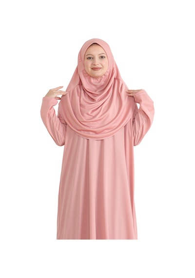 Modish Group Keseli Namaz Elbisesi Eşarp Hazır Tesettür Giyim Türban Müslüman Giysi Takım Rose