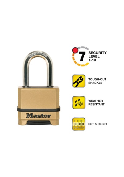 Master Lock Dış Mekanlar İçin Sağlam Şifreli Kilit, Çelik Çinko, Pirinç Kaplama, 1-1/2 İnç 1-1/2 İnç