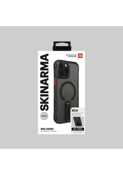 Apple Uyumlu iPhone 16 Pro Kılıf Magsafe Şarj Özellikli 360 Derece Dönebilen Standlı Skinarma Helix Kapak Siyah