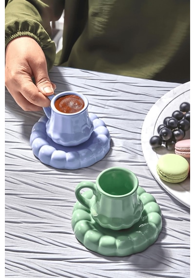 2 Kişilik Kahve Fincan Takımı Modern Tasarım, Şık Sunum Ve Hediyelik Türk Kahvesi Seti Renkli