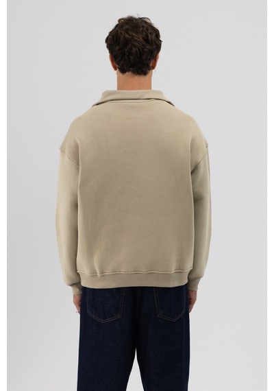 Vamos Basic Fermuarlı Dik Yaka Sweatshirt Haki