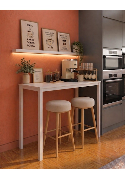 Beyaz Bar Masası 116x45x92cm Mutfak Masası & Kahve Köşesi İçin Modern Çok Amaçlı Masa