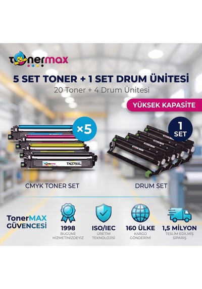 Brother Tn-279xl . Toner 5 Set + Drum Ünitesi 20 Toner + Drum - Yüksek Kapasite- Çipli / Dcp-l3520cdw / L3560cdw / Hl-l3220cw / L3240cdw / L3280cdw / Mfc-l3720cdw / L3760cdw / L3755cdw / L3780cdw / L8390cdw Brother Tn-279xl . Toner 5 Set + Drum Ünitesi 20 Toner + Drum - Yüksek Kapasite- Çipli / Dcp-l3520cdw / L3560cdw / Hl-l3220cw / L3240cdw / L3280cdw / Mfc-l3720cdw / L3760cdw / L3755cdw / L3780cdw / L8390cdw