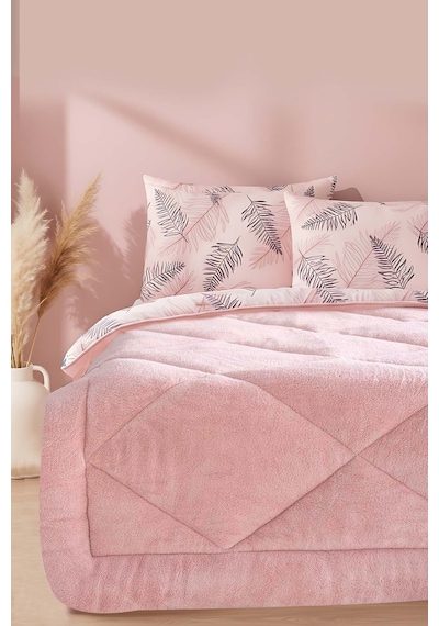Rivaistanbul Pudra Yaprak Loura Çift Kişilik Çift Taraflı Lüx Wellsoft Yorgan Seti 195x215 Cm Pudra Pembe