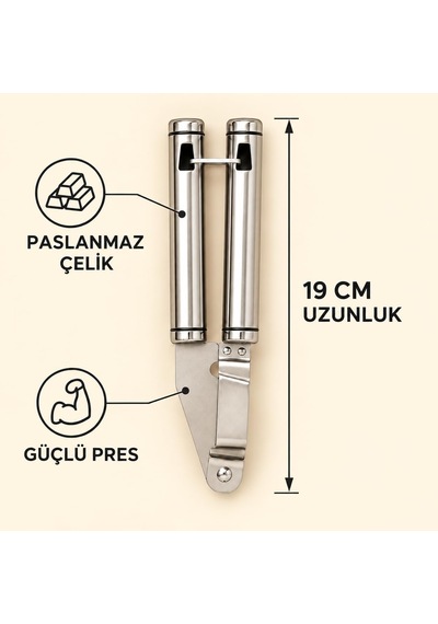Paslanmaz Çelik Sarımsak Ezici, 19 Cm Uzunlukta Güçlü Pres Mekanizmalı, Delikli Hazneli, Saplı Metal Sarımsak Presi Ve Mutfak Ezme Aparatı 45084 Çok Renkli