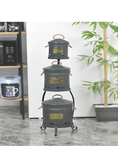 Metal Standlı 3 Katlı Patates Soğan Sarımsak Saklama Kovası Antr